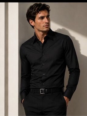 Teddy Stratford Small Men's Black Dress Shirt